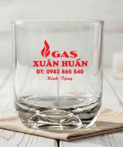Ly thủy tinh vát đáy chặt góc in logo làm quà tặng khuyến mãi với giá rẻ