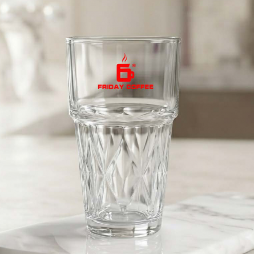 Ly thủy tinh gợn sóng 350ml in logo và nội dung theo yêu cầu