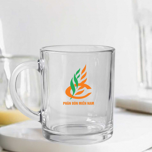Ly thủy tinh có quai 325ml dùng làm quà tặng in nội dung theo yêu cầu