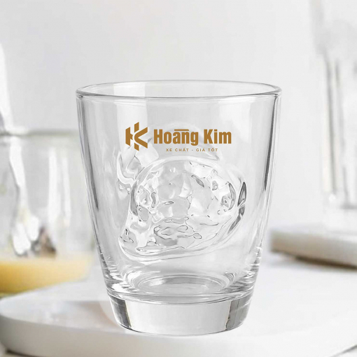Ly thủy tinh bầu 350ml in logo và nội dung làm quà tặng chạy quảng cáo