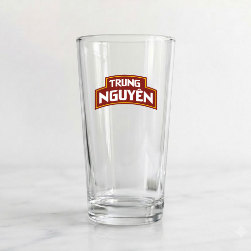 Ly thủy tinh ống trung uống nước cafe đá 340ml in logo và nội dung theo yêu cầu