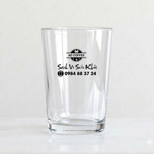 Ly thủy tinh uống trà nóng cà phê sữa nóng 225ml in logo và nội dung theo yêu cầu