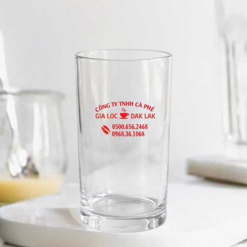 Ly thủy tinh ống trung đáy hơi mỏng 260ml in logo và nội dung theo yêu cầu
