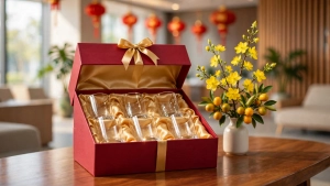 Set quà tặng ly thủy tinh dịp Tết trong hộp quà trang trọng dành tặng đối tác và khách hàng